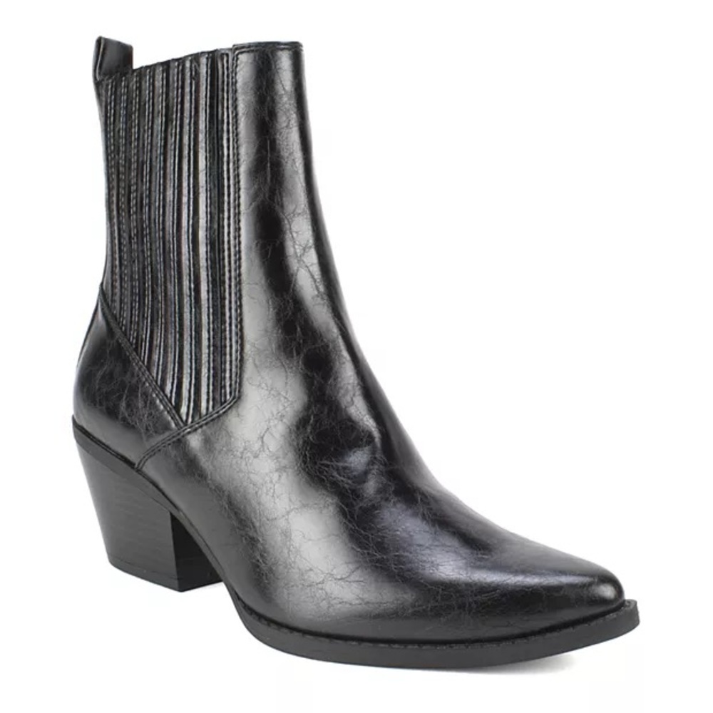 SEVEN DIALS Qiana Black Faux Leather Western Ankle Bootie 8.5